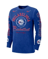 Men's Nike Royal Distressed Philadelphia 76ers Courtside Retro Elevated Long Sleeve T-shirt