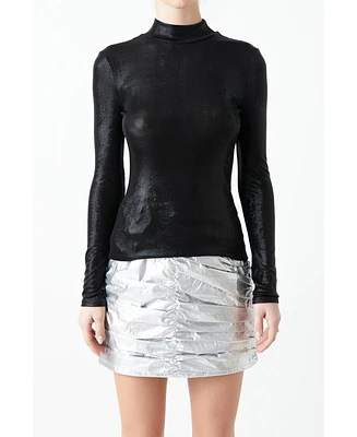 Women's Shiny Turtle Neck Top