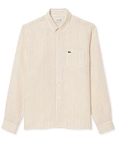 Lacoste Men's Long Sleeve Striped Button-Down Linen Shirt