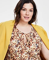 Kasper Plus Size Printed Pleated Keyhole-Neck Knit Top