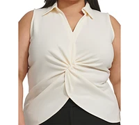 Calvin Klein Plus Collared Twist-Front Blouse