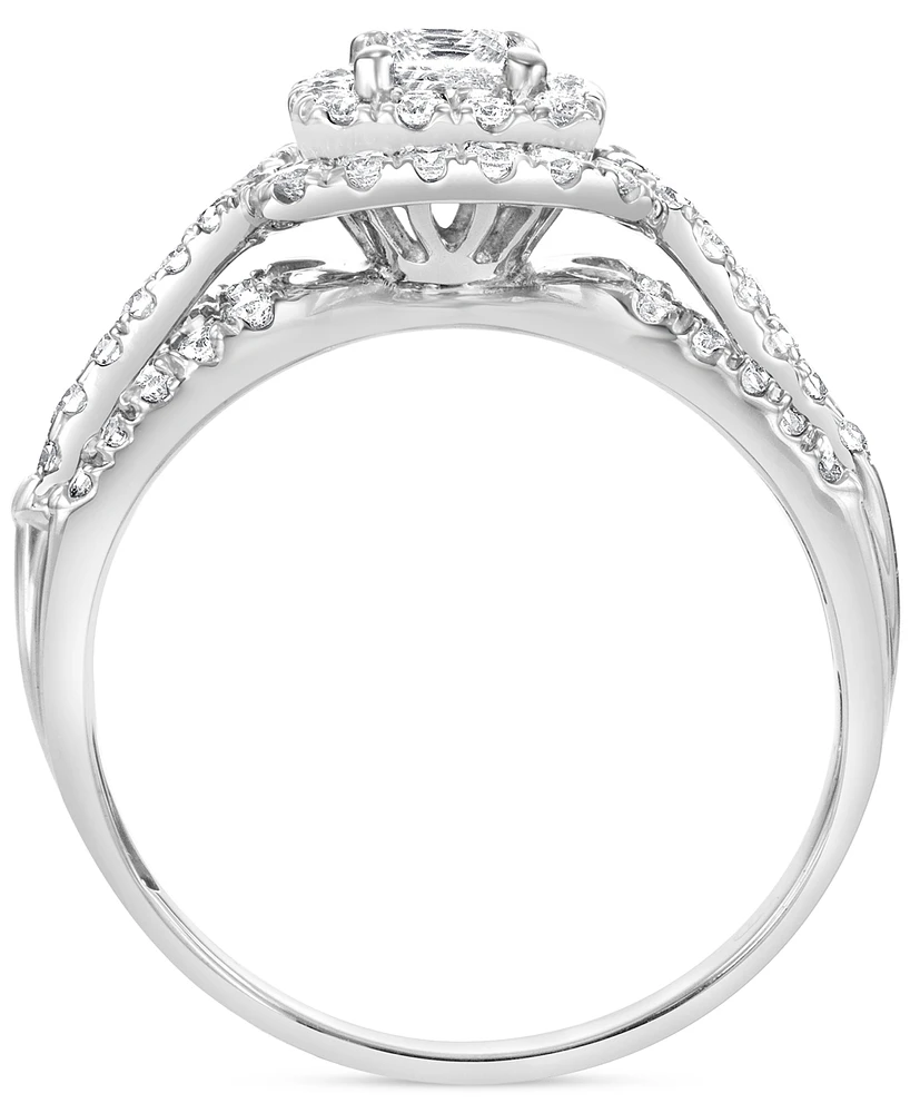 Diamond Princess Double Halo Triple Row Engagement Ring (1 ct. t.w.) in 14k White Gold