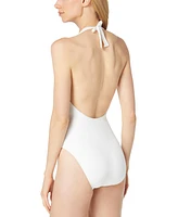 Michael Kors Women's Halter-Neck One-Piece O-Ring Swimsuit