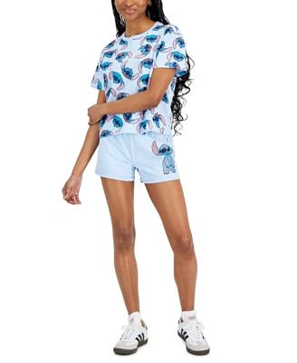 Freeze Juniors Stitch Print Crewneck Skimmer Tee Stitch Drawstring Waist Shorts