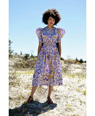 Jessie Zhao New York Purple Floral Cotton Midi Dress