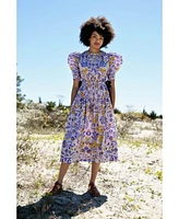 Jessie Zhao New York Purple Floral Cotton Midi Dress