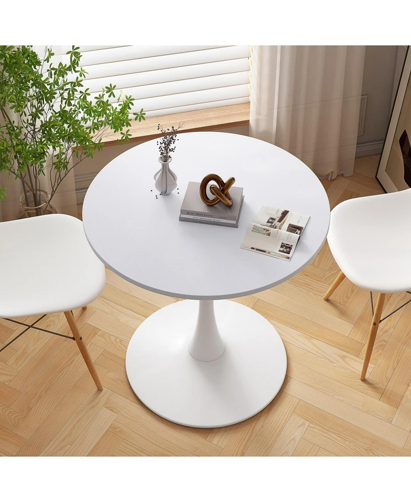 Simplie Fun 32" Modern Round Dining Table - White Mdf/Metal Base