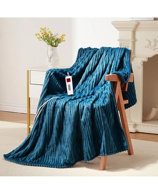 Twin Ribbed Stripe Flannel Electric Heated Blanket, 62" x 84"