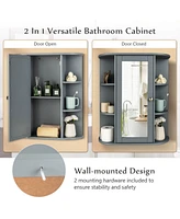 Sugift Grey Bathroom Single Door Shelves Wall Mount Cabinet with Mirror