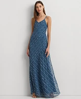 Lauren Ralph Women's Striped Floral Tulle Gown