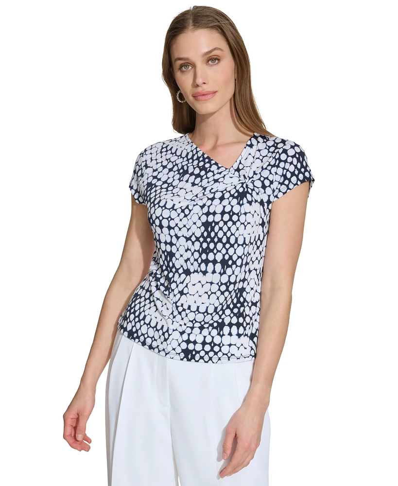 Dkny Women's Printed Asymmetric-Neck Short-Sleeve Top