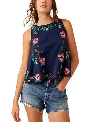 Free People Women's Cotton Sleeveless Embroidered Top