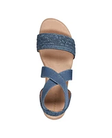 Easy Spirit Women's Lorena Casual Strappy Wedge Sandals - Blue, Gold Multi