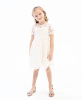 Rare Editions Little Girls Illusion Cap Sleeves Burnout Crochet Social Dress