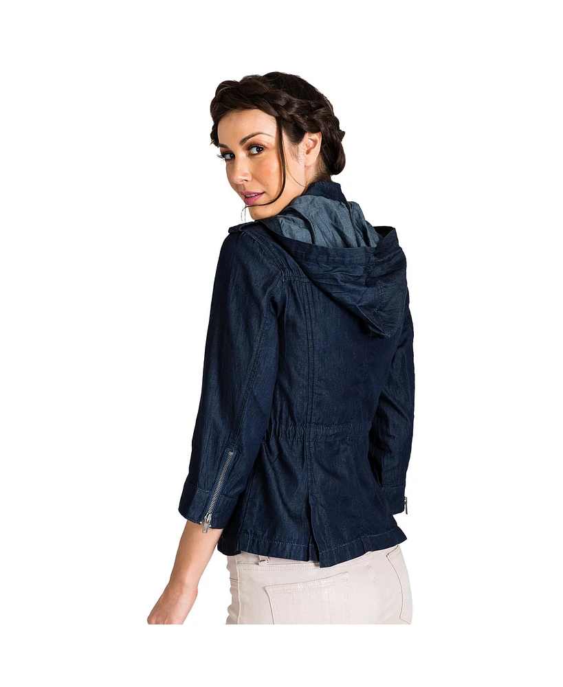 Women's Zip-Up Safari Hooded Drawstring Denim Anorak Jacket