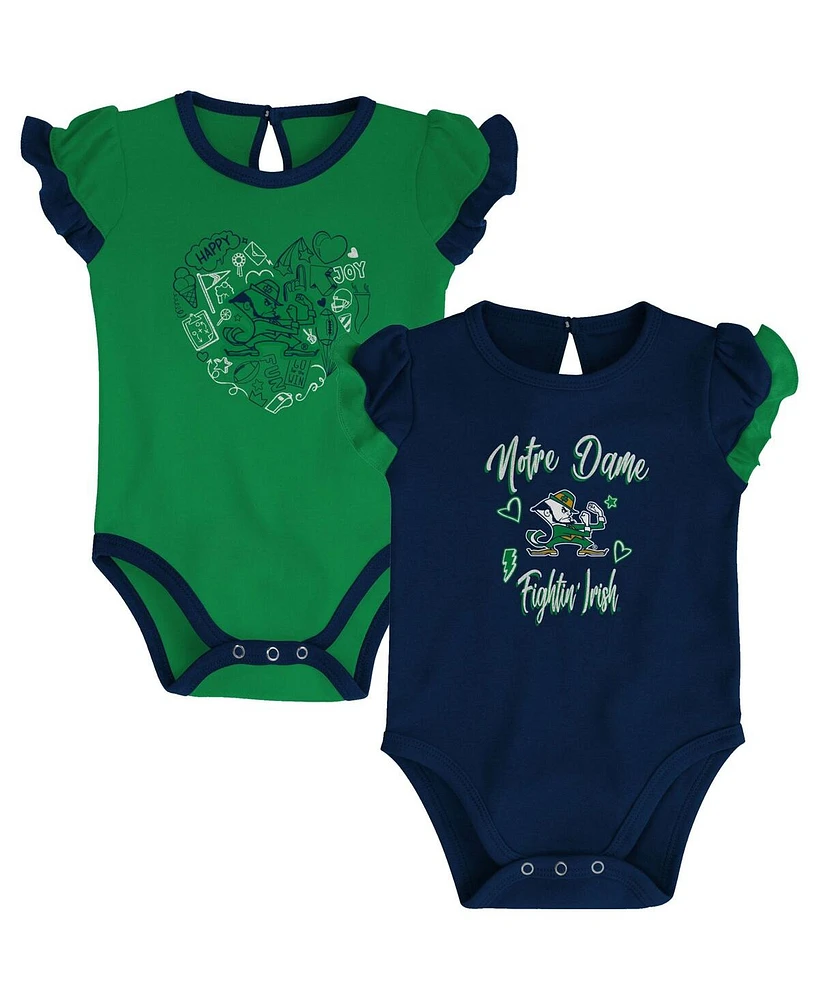 Baby Girls Navy, Green Notre Dame Fighting Irish Too Much Love Two-Piece Bodysuit Set