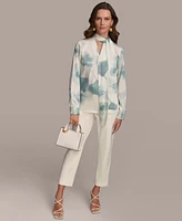 Donna Karan Women's Printed Tie-Neck Long-Sleeve Blouse