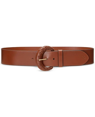 Lauren Ralph Women's Crescent-Buckle Leather Wide Belt