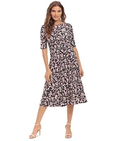 London Times Women's Printed Elbow-Sleeve Midi Dress