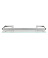 Floating Wall Mount Tempered Glass Bathroom Shelf with Brushed Chrome Rail