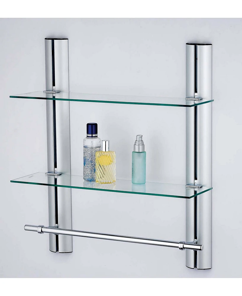 2 Tier Adjustable Glass Shelf with Aluminum Frame and towel Bar