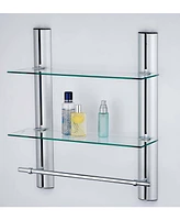 2 Tier Adjustable Glass Shelf with Aluminum Frame and towel Bar