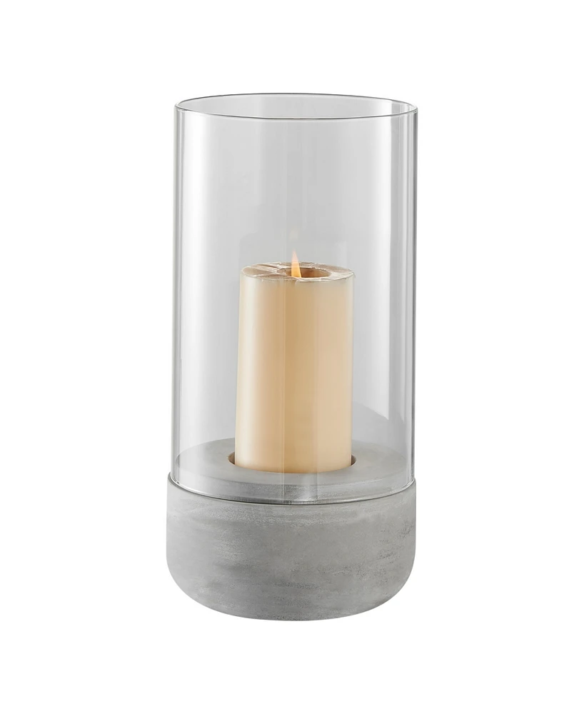 Danya B Modern Cool Gray Cement Base and Glass Pillar Hurricane Candle Holder, Large