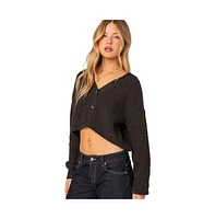 Women's Oversized waffle knit cropped cardigan - Dark