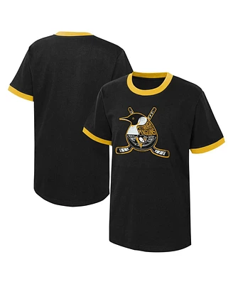 Big Boys Black Distressed Pittsburgh Penguins Ice City T-shirt