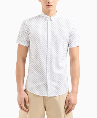 A|X Armani Exchange Men's Slim-Fit Tonal Geo Logo-Print Button-Down Shirt