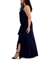 Alex Evenings Plus Side-Ruffle Sleeveless Gown