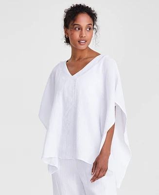 Jm Collection Women's Lace-Trim V-Neck Gauze Poncho Top, Created for Macy's
