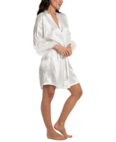 Linea Donatella Women's Satin Feather-Trim Bride Robe