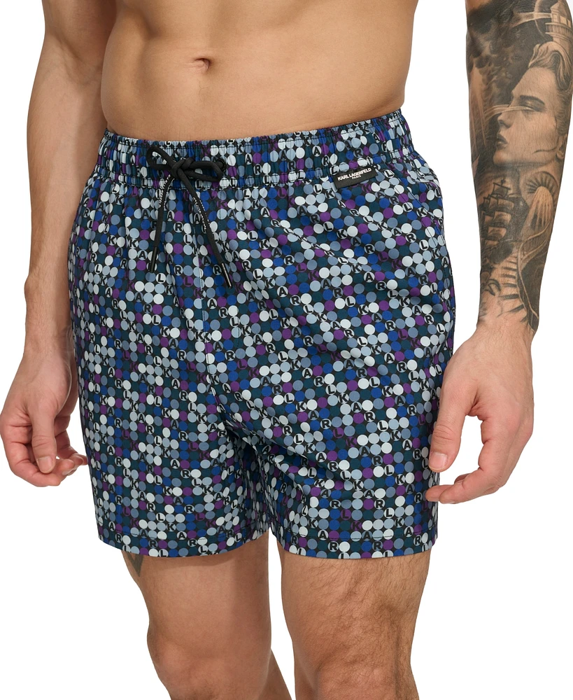 Karl Lagerfeld Men's Modern Euro Printed Stretch 5" Swim Trunks