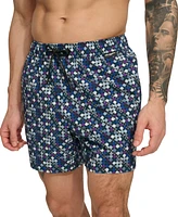 Karl Lagerfeld Men's Modern Euro Printed Stretch 5" Swim Trunks