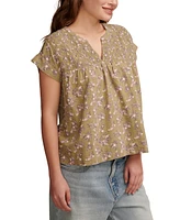 Lucky Brand Women's Printed Smocked Short-Sleeve Top