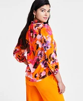 Bar Iii Women's Floral 3/4-Sleeve Top, Created for Macy's