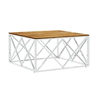 vidaXL Coffee Table Silver Stainless Steel and Solid Wood Acacia