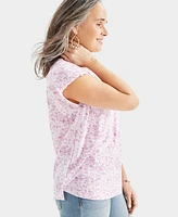 Style & Co Women's Printed Boat-Neck Short Sleeve Top, Created for Macy's
