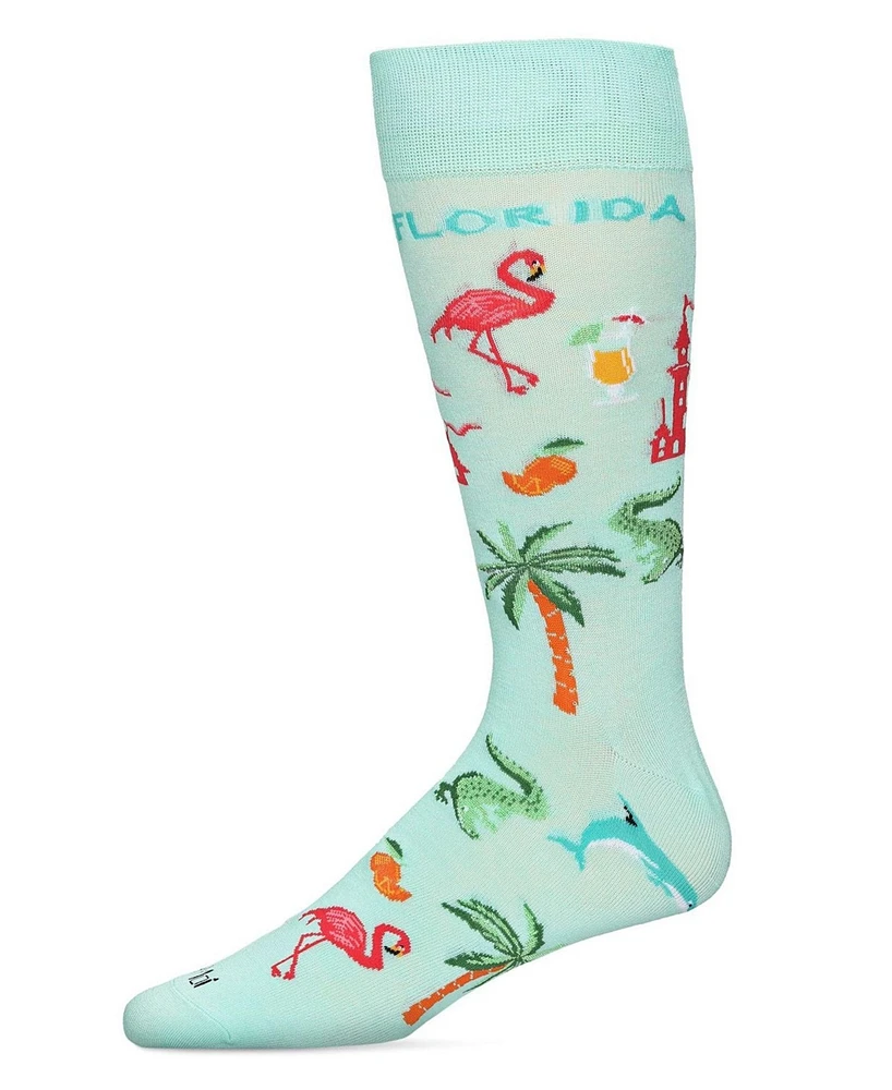 MeMoi Men's Florida Sun Fun Novelty Crew Socks