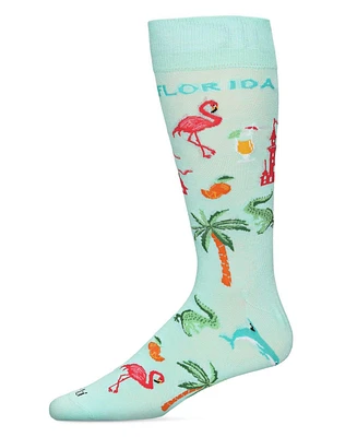 MeMoi Men's Florida Sun Fun Novelty Crew Socks