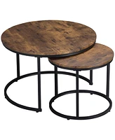 Round Nesting Coffee Table Set of 2 Stacking Accent Tables, Rustic Brown