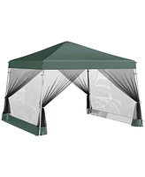 Outsunny 10' x 10' Pop Up Canopy with Screen Net Sidewalls, Green