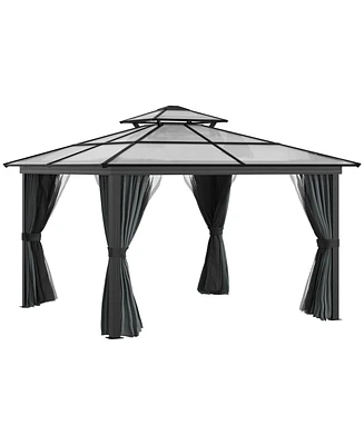 10' x 10' Patio Gazebo, Netting Curtains, Aluminum Frame, 2 Tier Pc Roof, Black