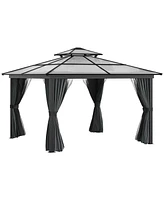 10' x 10' Patio Gazebo, Netting Curtains, Aluminum Frame, 2 Tier Pc Roof, Black