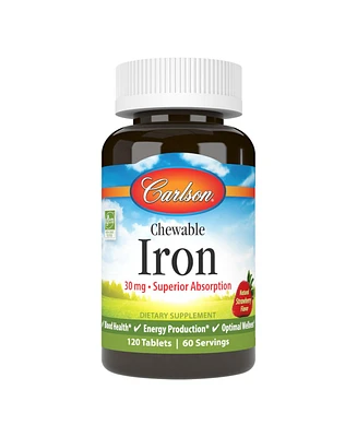 Carlson - Chewable Iron, 30 mg, Superior Absorption, Blood Health, Natural Strawberry Flavor, 120 Tablets - Assorted Pre