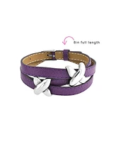 Bling Jewelry Purple Leather Love Slide Charm X Kiss Triple Wrap Bracelet Adjustable Belt Buckle For For Women Stainless Steel