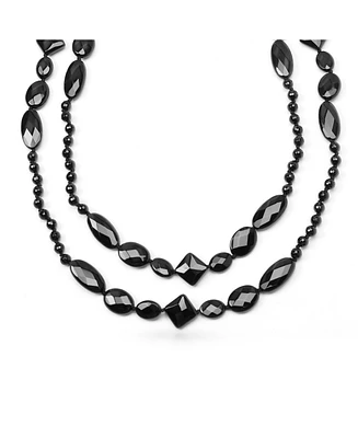 Bling Jewelry Geometric Faceted Natural Onyx Beads Endless Layering Long Warping Strand Necklace 53 Inch