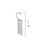 Bling Jewelry Right Fashion Fringe Tassel Cascade Fake Cartilage Cuff Hook Ear Wrap Earring Crystal Stainless Steel 316L