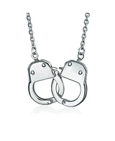 Unisex Punk Rocker Biker Jewelry Large Handcuff Statement Necklace Stainless Steel Pendant For Men Women 22 Inch